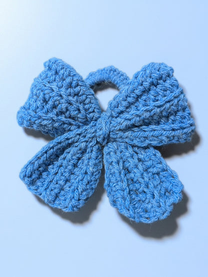 Handmade Crochet Bow Hair Tie – Soft Peach Bow Scrunchie – Cute Elastic Hair Accessory for Girls & Women