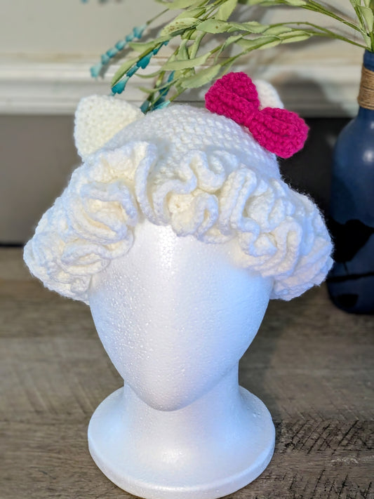 Cat Ear Ruffle Crochet Hat Pattern PDF - Ruffle Beanie, Easy Crochet Pattern, Cute Cat Hat, Beginner Friendly, Instant download