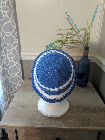 Custom Crochet Bucket Hat | Blue & White Coastal Style | Personalized Color Options | Handmade Kids, Teen & Adult Hat