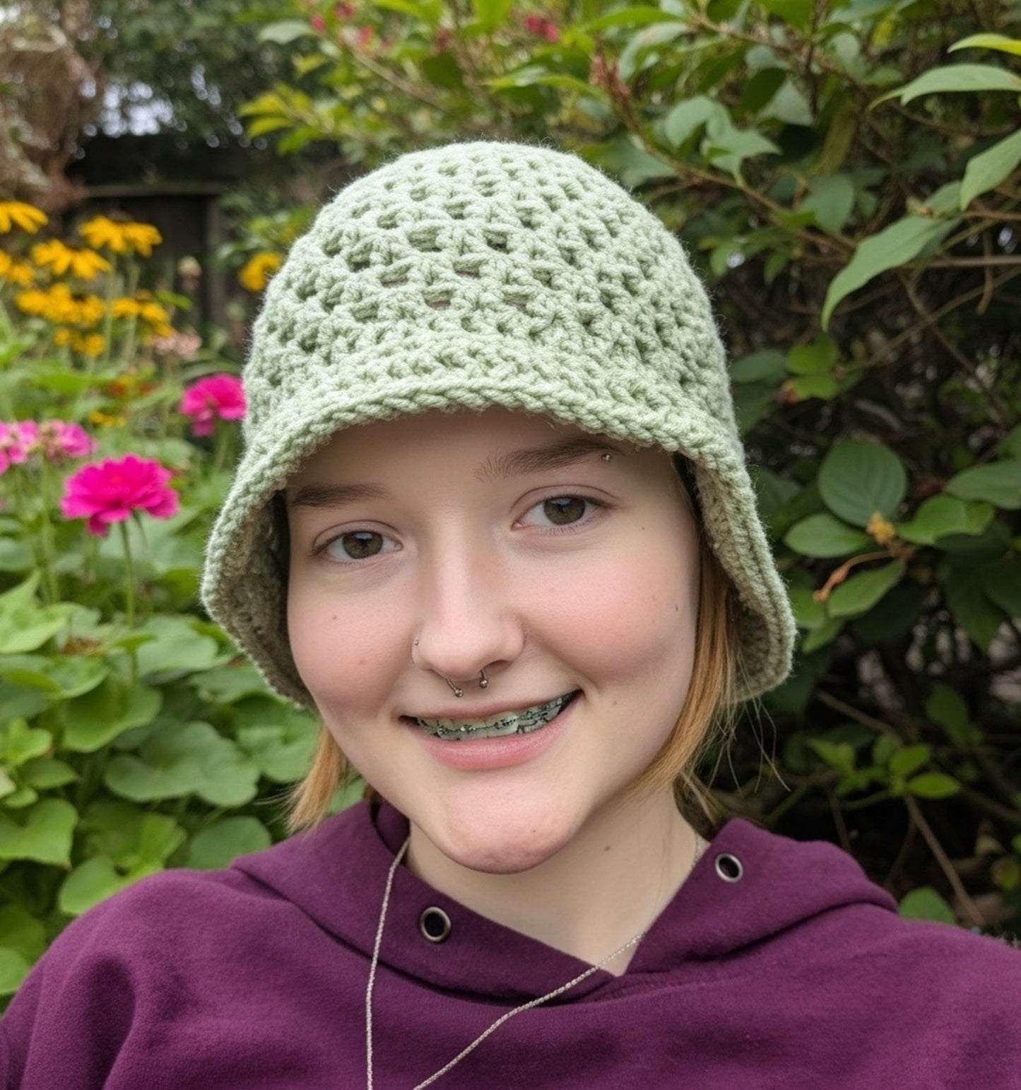 Handmade Green Crochet Bucket Hat | Soft Acrylic Yarn | Custom Fit Toddler to Adult | Trendy Summer Festival Hat