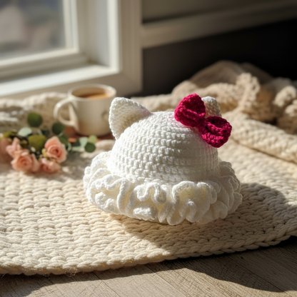 Crochet Cat Ear Ruffle Hat in Cozy Setting